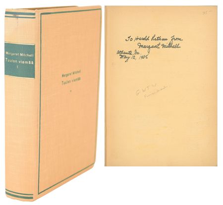 Lot #513 Margaret Mitchell: Inscribed Finnish first edition of Gone With the Wind, inscribed to her Macmillan editor - Image 1