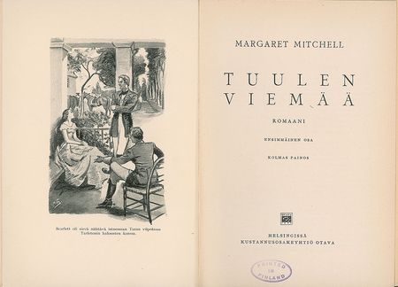 Lot #513 Margaret Mitchell: Inscribed Finnish first edition of Gone With the Wind, inscribed to her Macmillan editor - Image 3