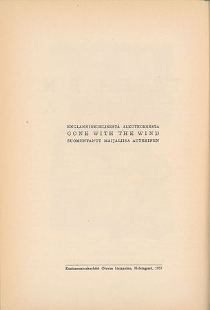 Lot #513 Margaret Mitchell: Inscribed Finnish first edition of Gone With the Wind, inscribed to her Macmillan editor - Image 4