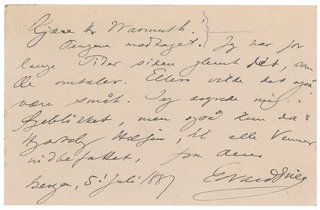 Lot #624 Edvard Grieg Handwritten Letter Signed - Image 1