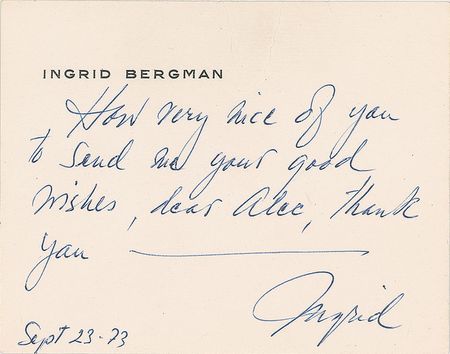 Lot #807 Ingrid Bergman Signed Note - Image 1
