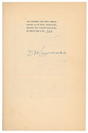Lot #508 D. H. Lawrence: Lawrence signs a limited edition of his 1929 controversial collection, Pansies - Image 2