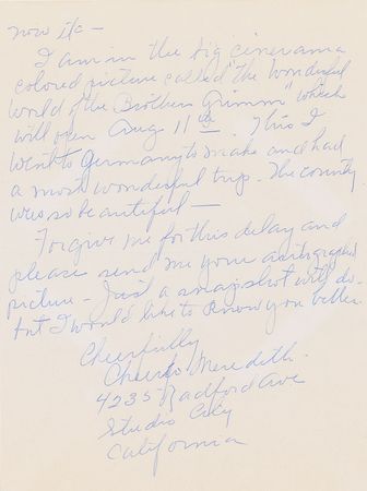 Lot #799 Andy Griffith Show: Cheerio Meredith Handwritten Letter Signed - Image 2