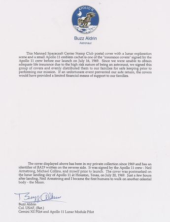 Lot #2272 Buzz Aldrin's Apollo 11 Crew-signed Type-1 Insurance Cover - Image 3