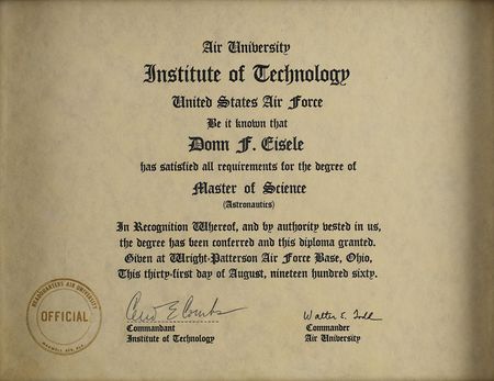 Lot #2251 Donn Eisele's United States Air Force Master's Degree - Image 1