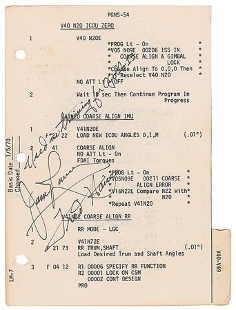 Lot #2310 James Lovell and Fred Haise Signed Checklist Page - Image 2