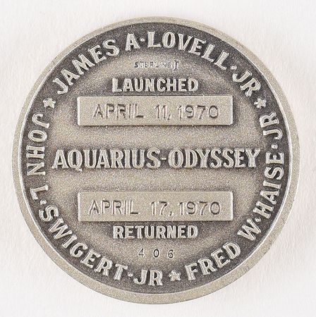 Lot #2305  Apollo 13 Robbins Medal with James Lovell and Jack Swigert Signed Check - Image 2