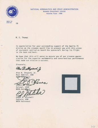 Lot #2015  Apollo 14 Flown Fabric Swatch