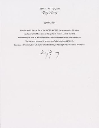 Lot #2339 John Young's Apollo 16 Flown United Nations Flag - Image 2