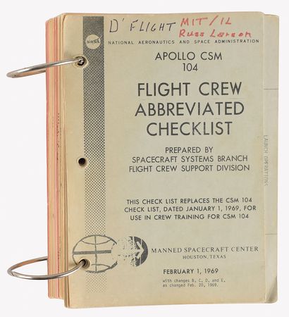 Lot #2097  Apollo 7 Flight Crew Abbreviated Checklist Used by Russ Larson - Image 1
