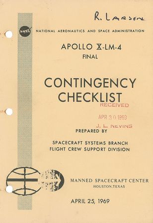 Lot #2071  Apollo 10 Contingency Checklist Used by Russ Larson - Image 1