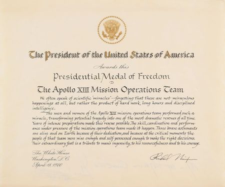 Lot #2344 Gene Cernan's Apollo 13 Presidential Medal of Freedom Certificate - Image 1