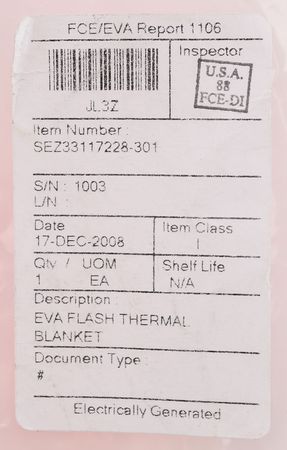 Lot #2622  Space Shuttle EVA Camera Flash Thermal Blanket - Image 3
