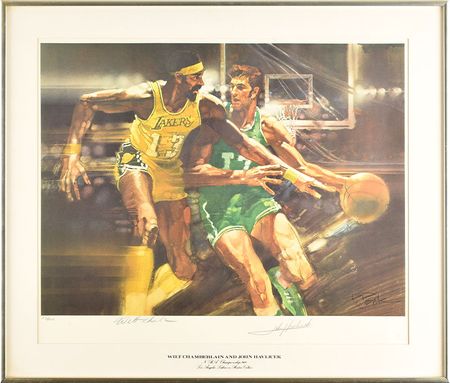 Lot #724 Boston: Sib Hashian's Basketball Print Signed by John Havlicek and Wilt Chamberlain Lithograph - Image 1