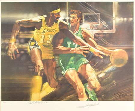 Lot #724 Boston: Sib Hashian's Basketball Print Signed by John Havlicek and Wilt Chamberlain Lithograph - Image 2