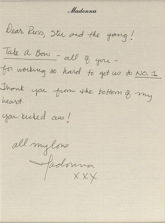 Lot #874 Madonna: Thanking her collaborators for her most successful single - Image 2