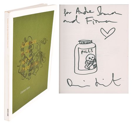 Lot #539 Damien Hirst: Hirst exhibit book with original 'pill bottle' sketch - Image 1