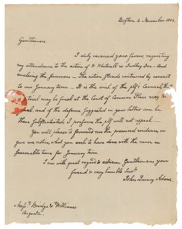 Lot #90 John Quincy Adams: Early letter from Adams as Bay State senator-elect - Image 1
