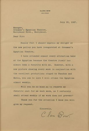Lot #877 Clara Bow Typed Letter Signed - Image 1