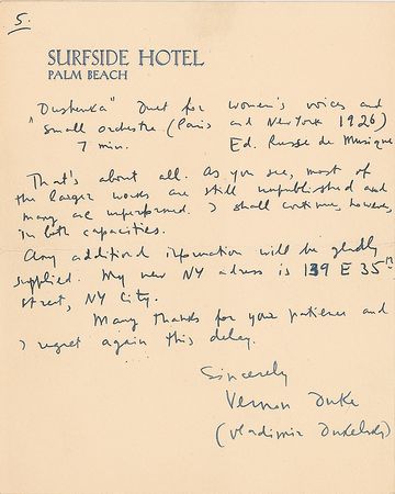 Lot #811 Vernon Duke: Vernon Duke outlines his prolific body of work - Image 4