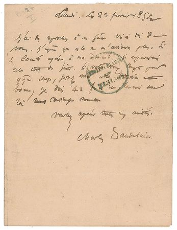Lot #620 Charles Baudelaire Handwritten Letter Signed - Image 1
