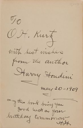 Lot #888 Harry Houdini: A birthday message from the master magician—