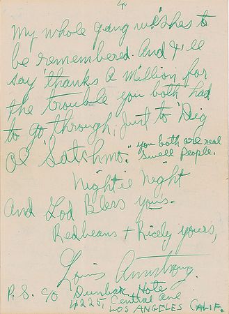 Lot #808 Louis Armstrong Handwritten Letter Signed - Image 3