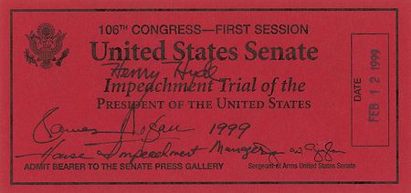 Lot #133 Bill Clinton Impeachment Committee Photograph and Ticket - Image 2