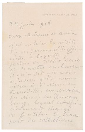 Lot #544 Claude Monet: To Julie Manet, on protecting her collection during WWI - Image 1