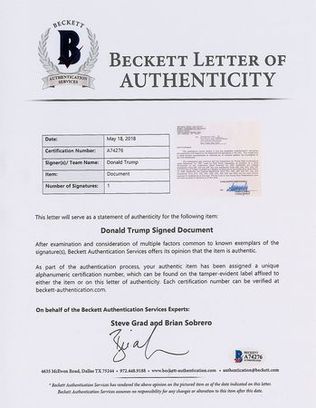 Lot #210 Donald Trump Signed Document - Image 2