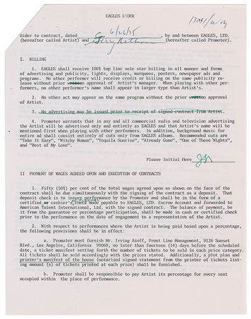 Lot #5311  Eagles: Glenn Frey Signed Document - Image 1