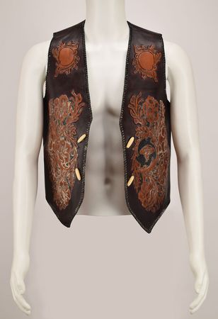 Lot #5292  Boston: Sib Hashian's Stage-Worn Leather Vest and Tooth Necklace - Image 1
