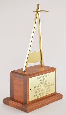 Lot #5270  Boston: Sib Hashian's Anaheim Stadium Concert Award and Ticket - Image 1