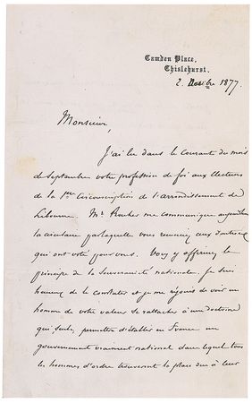 Lot #229 Napoleon Eugene Bonaparte, Prince Imperial: Scarce letter from the last member of the Bonaparte dynasty - Image 1