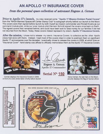 Lot #423 Gene Cernan: Fully signed anniversary cover from the Apollo 17 mission, certified by Commander Cernan - Image 1