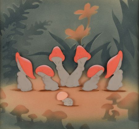 Lot #571 Mushrooms production cel from Fantasia: Fantasia's mushroom dancers from the 'Nutcracker Suite' - Image 1