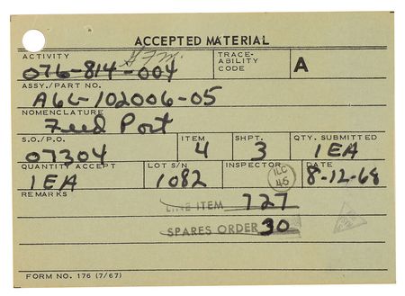 Lot #446 Apollo Helmet Feedport Assembly Cover Feedport Cover - Image 3