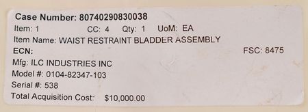 Lot #430 Space Shuttle EMU Suit Waist Restraint Bladder Assembly Waist Restraint Bladder Assembly - Image 7