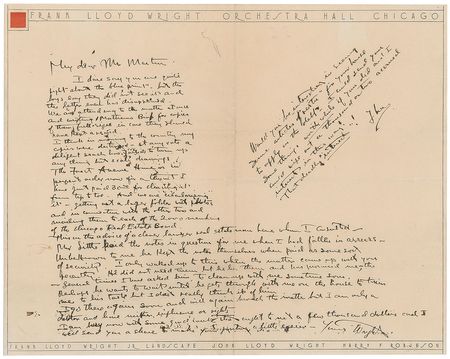 Lot #550 Frank Lloyd Wright: Wright pens a letter to his important Buffalo patron - Image 1
