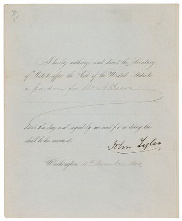 Lot #16 John Tyler Signed Document
