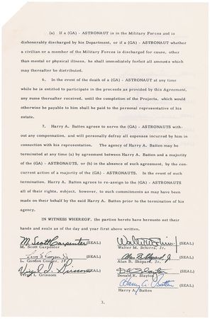 Lot #403 Mercury Astronauts: Grissom and fellow Mercury astronauts secure a literary agent in 1965 - Image 1