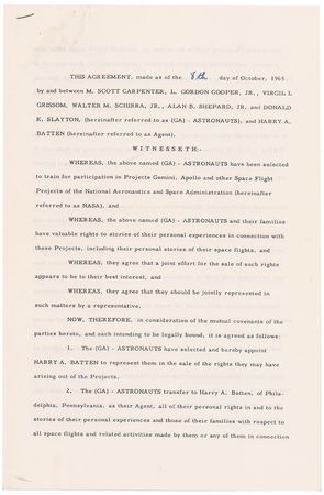 Lot #403 Mercury Astronauts: Grissom and fellow Mercury astronauts secure a literary agent in 1965 - Image 3