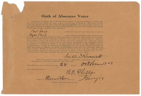Lot #51 Franklin D. Roosevelt: FDR's absentee ballots sent from Warm Springs in 1927, a year before his election as New York governor - Image 2