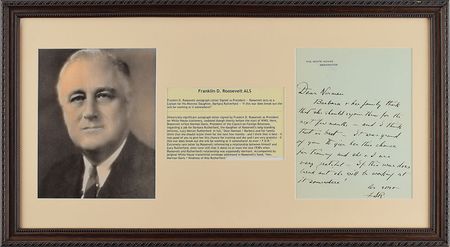 Lot #50 Franklin D. Roosevelt: FDR intervenes for his mistress’s daughter before an inevitable entry into WWII - Image 1