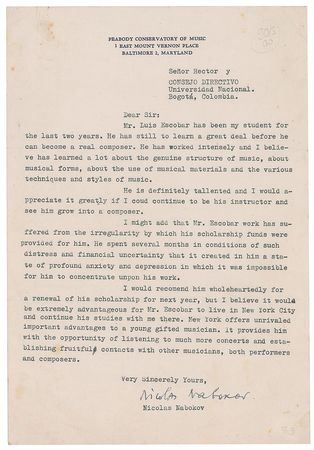 Lot #674 Nicolas Nabokov Typed Letter Signed and Signature - Image 1