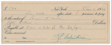 Lot #750 Rudolph Valentino Signed Document - Image 1