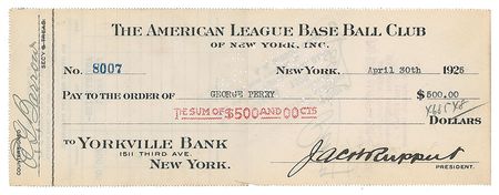 Lot #916 NY Yankees: Ruppert and Barrow Check - Image 1