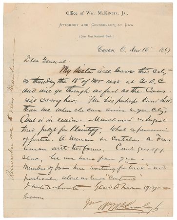 Lot #44 William McKinley: Counsellor McKinley lashes out in 1869: 