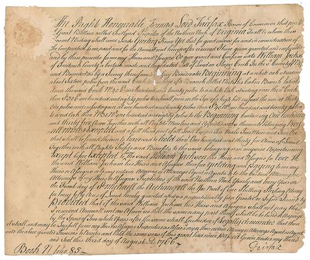 Lot #209 Thomas Lord Fairfax Signed Document - Image 1