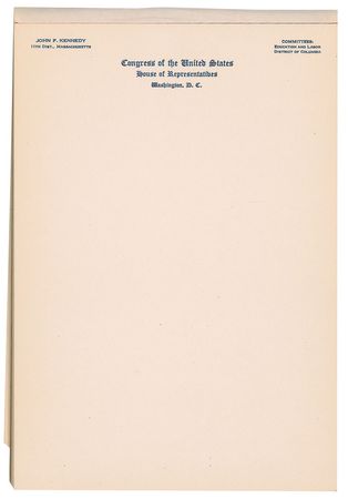 Lot #12 John F. Kennedy Congressional Calling Card and Full Stationery Pad - Image 3